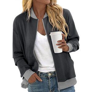 Women's Casual Long Sleeve Zip Up Jacket with Pockets Fall Coat S-XXL